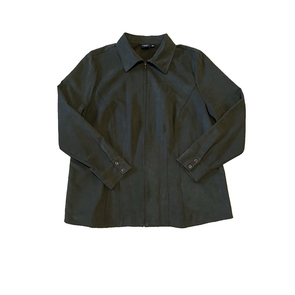 Sonoma Life Style Faux Suede Jacket Women's 1X Army Green Full Zip Sportwear